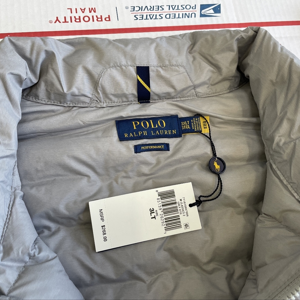 $268 Men’s Polo Ralph Lauren Grey Classics Puffer Bomber Jacket Coat 2X 2XL 2XB - Picture 14 of 15